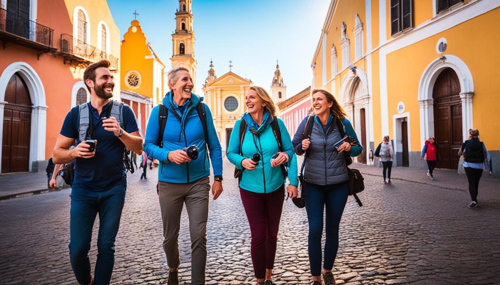 Travelers exploring Merida historic center